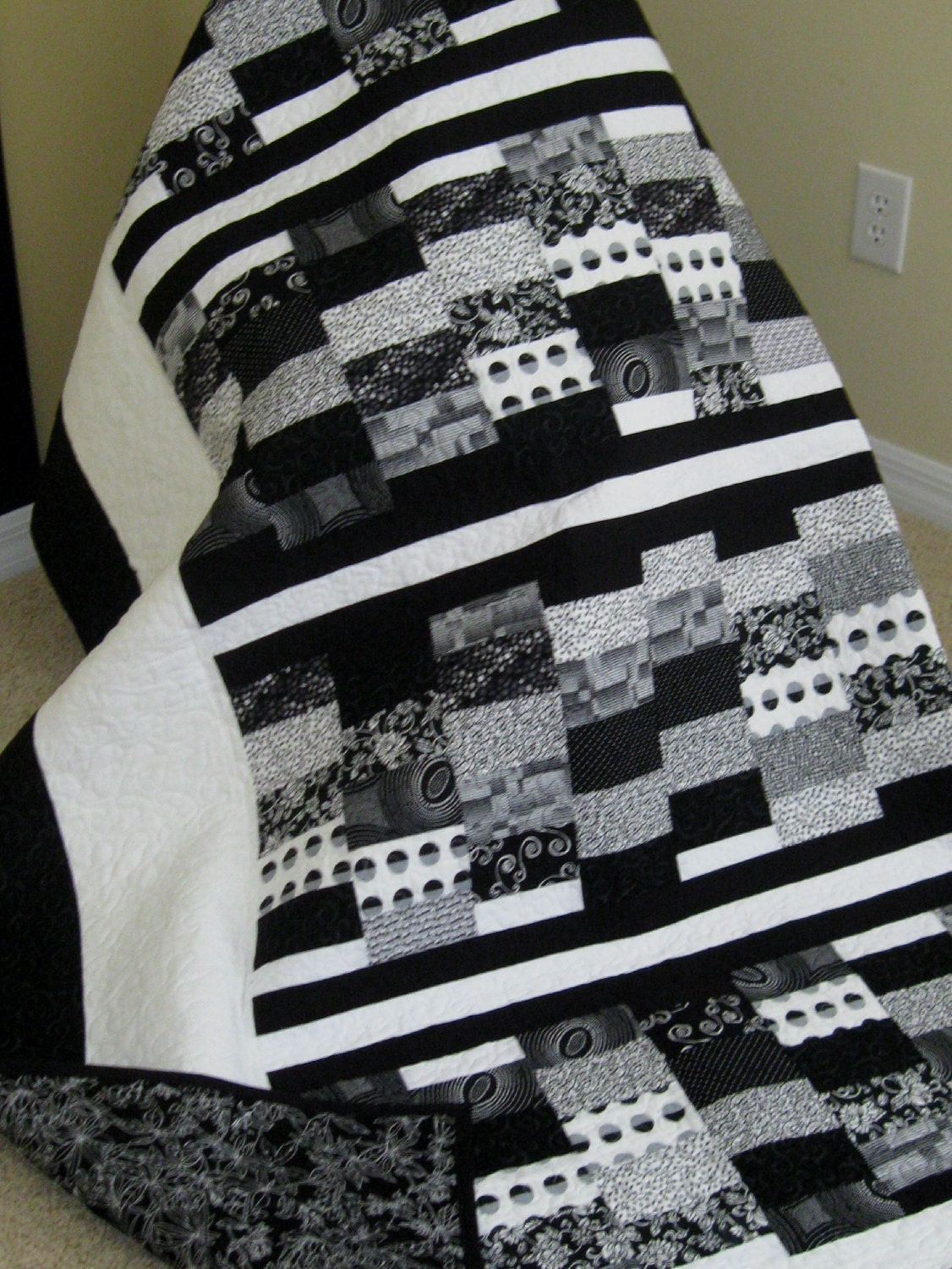 Black, White - Contemporary/Modern Lap Quilt - REDUCED 85.00 - Reserved for LGBASKETCASE