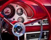 Red Ford Thunderbird Steering Wheel and Dash - Mancave Wall Art - Gift for Guys - Office Decor - 24X36 Fine Art Photograph