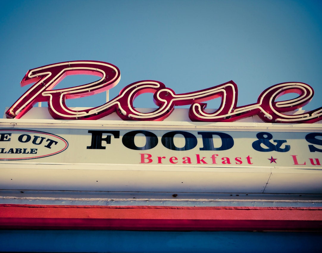 Rosebud Diner Vintage Somerville Neon Sign - Davis Square - Retro Kitchen Art - Housewarming Gift - 11X14 Fine Art Photograph