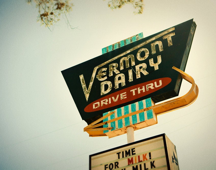 Vermont Dairy Drive Thru Vintage Los Angeles Neon Sign - Neon Arrow - READY TO SHIP - Retro Kitchen Decor - 11X14 Fine Art Photograph