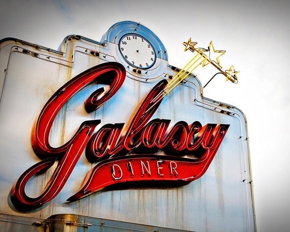 Route 66 Galaxy Diner Vintage Neon Sign - Retro Kitchen Decor - Route 66 Wall Art - Vintage Sign Art - 8X10 Fine Art Photograph