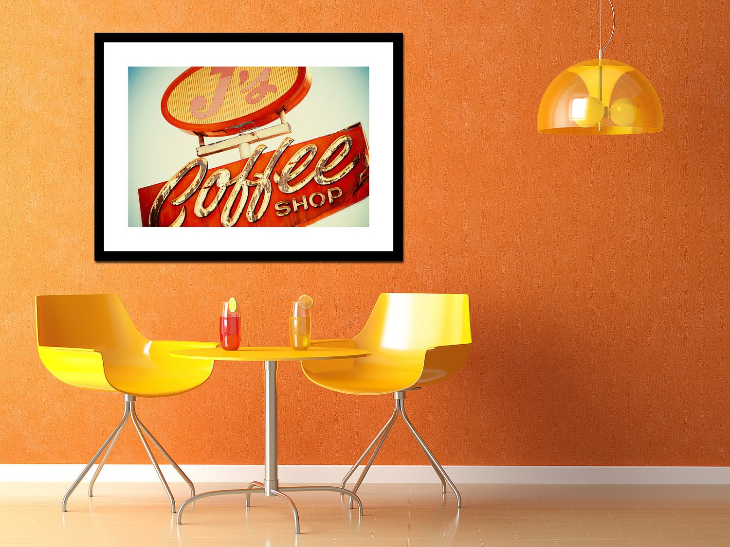 J's Coffee Shop Vintage Neon Sign - As Seen on Vintage and Flea - Retro Kitchen Decor - Historic Highway 99 - 20X30 Fine Art Photograph