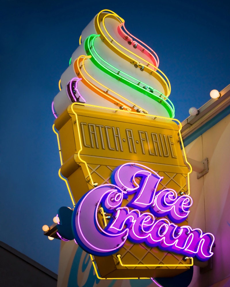 Retro Neon Ice Cream Cone Sign - As Seen on Quicksilver - Kitchen Decor - Ice Cream Shoppe Art - Retro Home Decor - 8X10 Fine Art Photograph