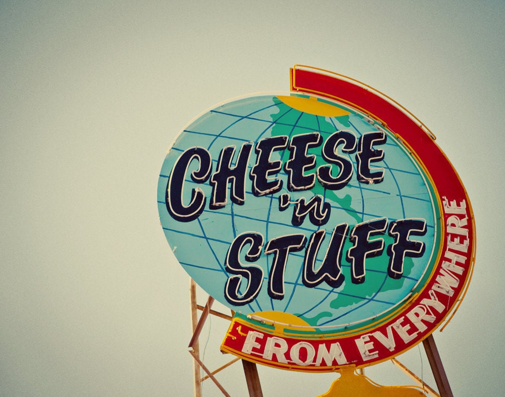 Cheese 'N Stuff Globe Neon Sign - READY TO SHIP - Phoenix Deli Restaurant - Retro Kitchen Decor - Map Inspired - Vintage Art - 11X14 Print