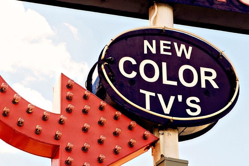 Route 66 Vintage New Color TVs Sign - Neon Motel Sign - Route 66 Art - Road Trip Inspired - Seligman Arizona - 20X30 Fine Art Photograph