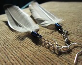 Feather Earrings Long- Electric Blue Hand Wound Wire and Sterling Silver Hooks