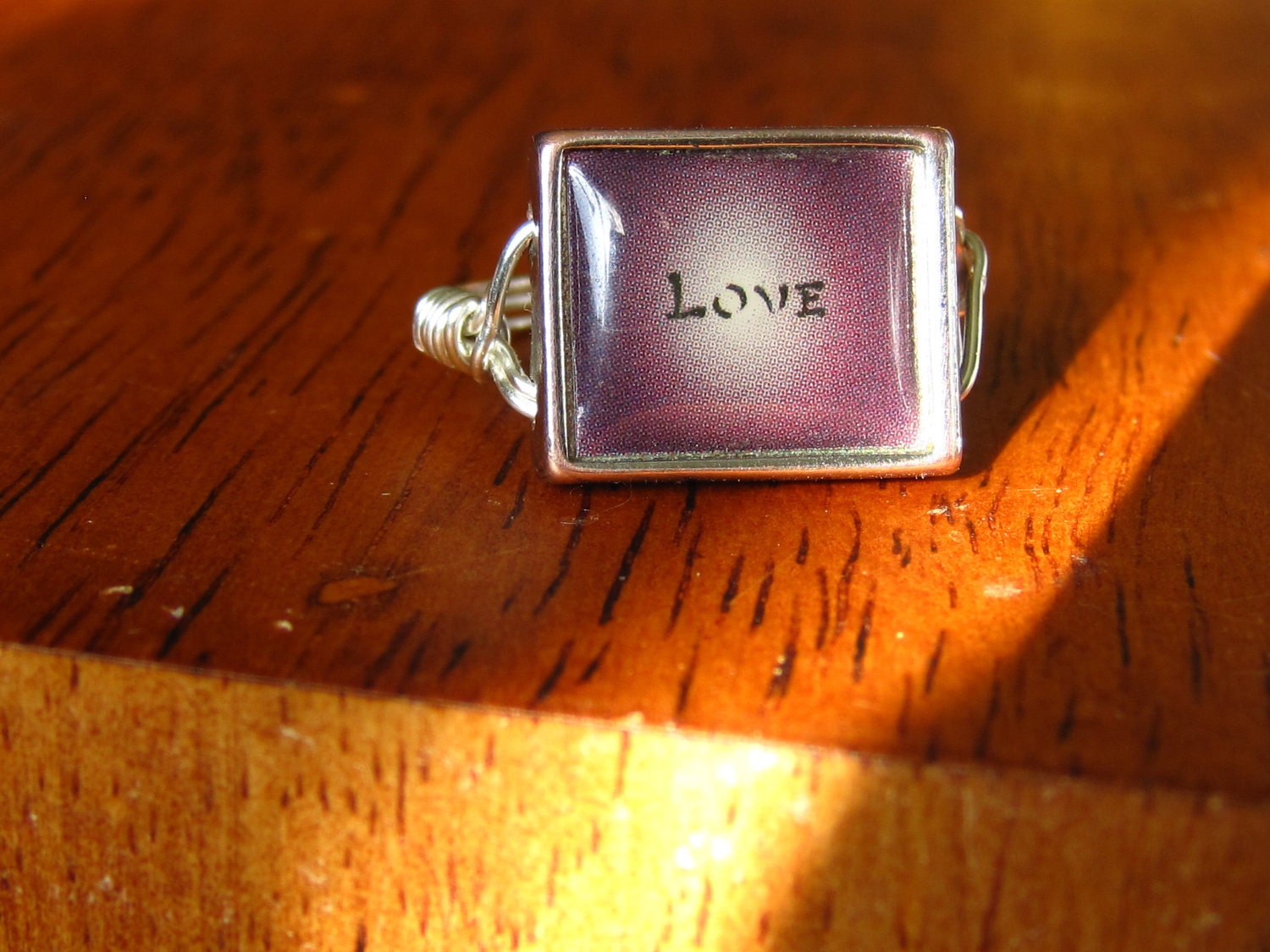 LOVE Wire Wrap Ring Purple size 7 Silver Wire