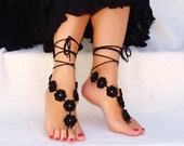 Barefoot sandals, crochet black nude shoes, foot decoration, yoga clothes