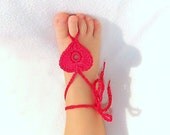 2 pairs Baby Heart Barefoot sandals, Baby shoes, Fuchsia, barefoot sandles, Light Turquoise Barefoot Sandals, Valentine's day