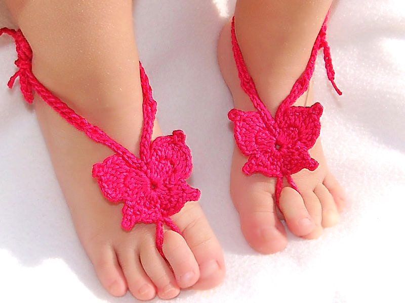 Baby Butterfly Barefoot sandals, Baby shoes, Hot Pink, Fuchsia, Magenta