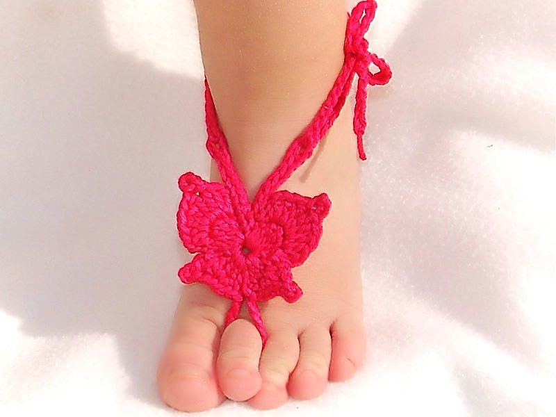 Baby Butterfly Barefoot sandals, Baby shoes, Hot Pink, Fuchsia, Magenta