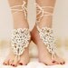 Crochet Beads Creame Barefoot Sandals, Nude shoes, Foot jewelry, Wedding, Victorian Lace, Sexy, Yoga, Steampunk, Beach Pool