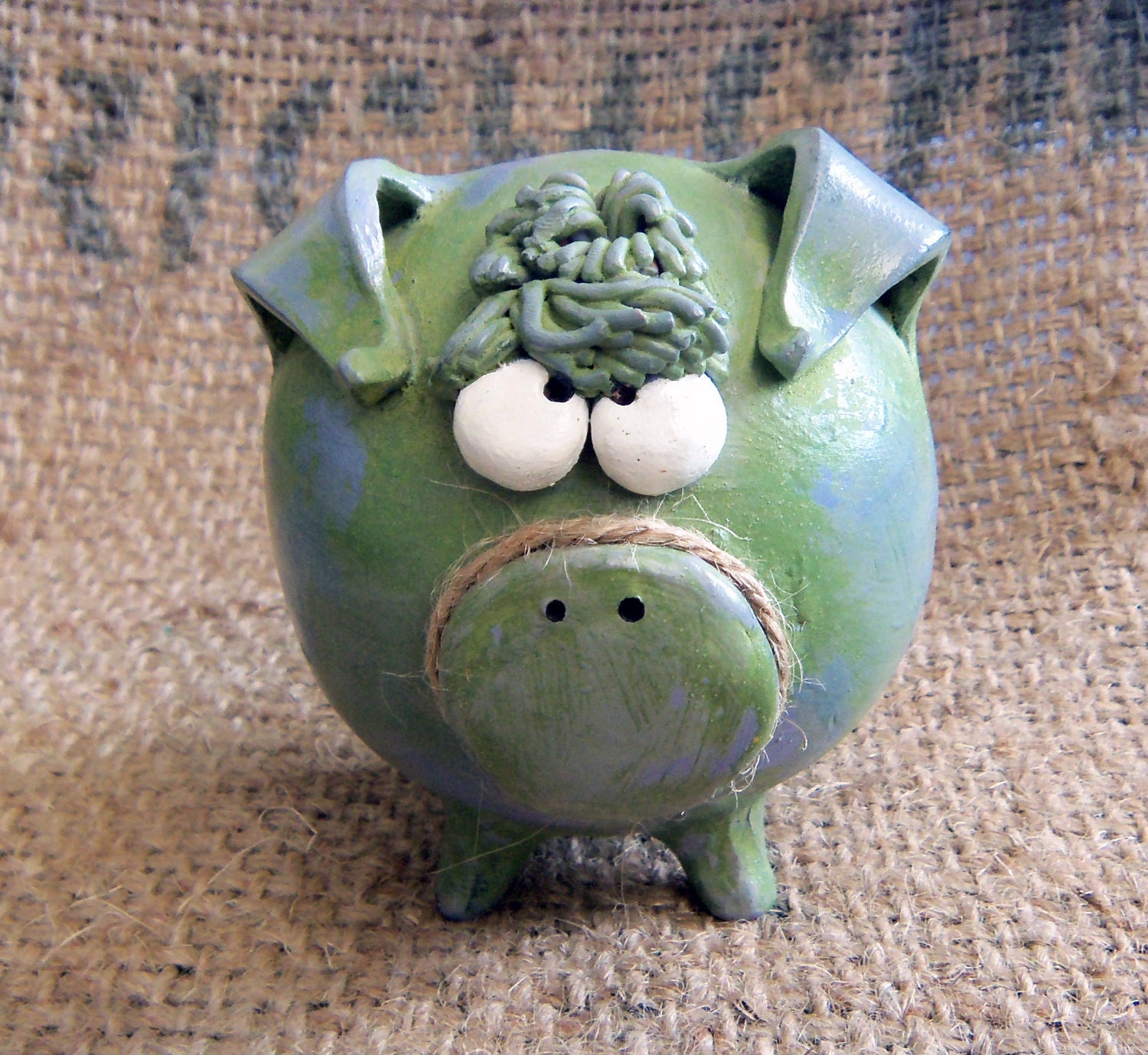Piggy Banks -- Handmade Personalized Blue-Green Piggy Bank for BABY SHOWERS