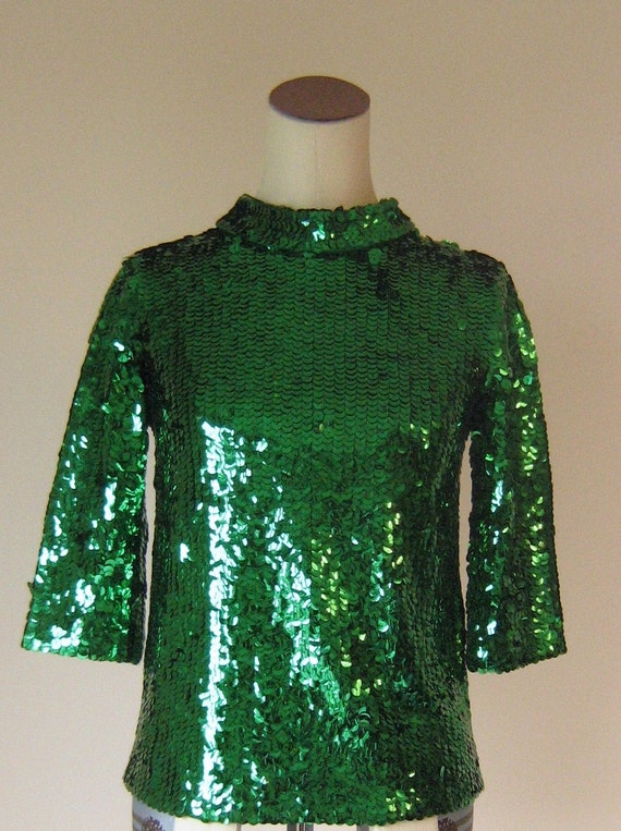 long sleeve green sequin top