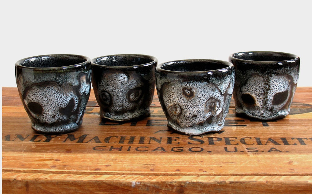 Set of Four Skull Teacup Tumblers, Double Shot Cups