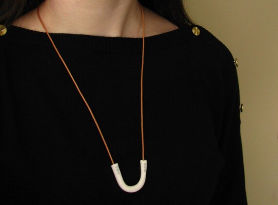 Porcelain Jewelry - Grey and White Porcelain Tube Pendant Necklace