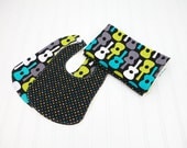 Baby Boy Shower Gift Set, Burp Cloths and Bibs, Michael Miller Groovy Guitars Black Aqua Blue Teal