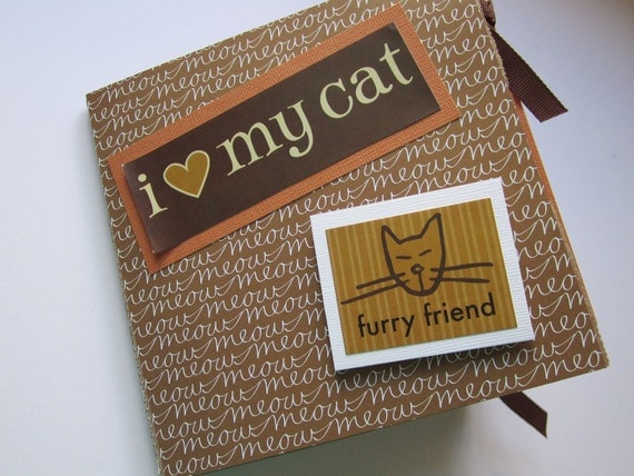Cat Paper Bag Album Scrapbook 6x6 Brown I Love My Cat