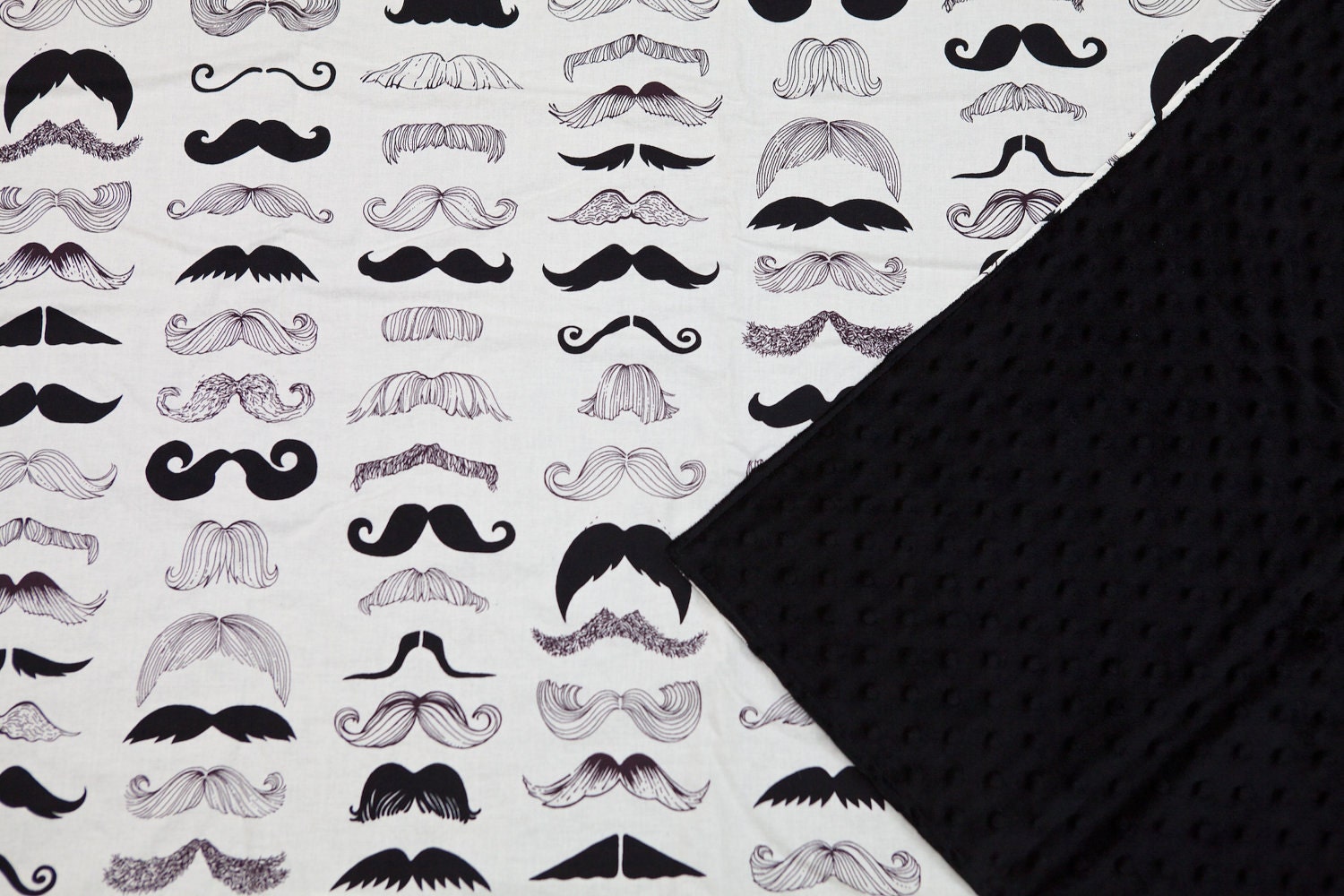 Mustache Baby Blanket Where's My Stache with Black Minky, Moustache