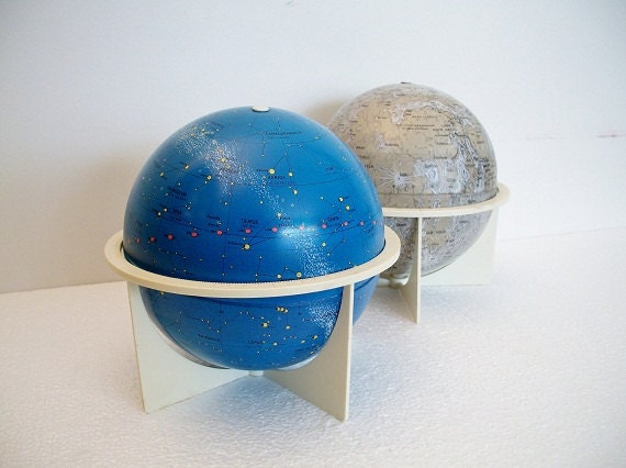 Vintage Globe Set - Moon and Celestial Globes - Moon and Stars - TREASURY PICK