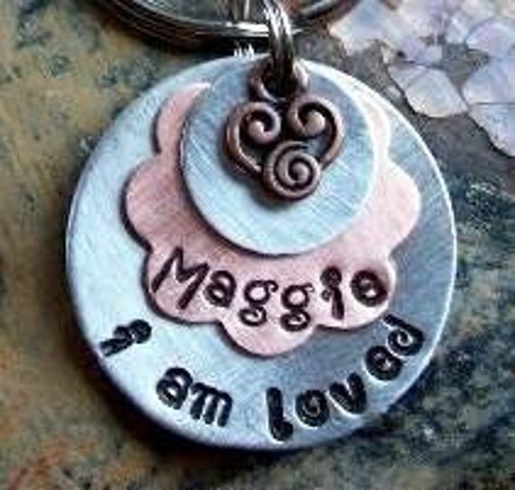 Hand stamped  (I Am Loved... Layered Flower)... Pet ID Tags/Tag Dog/Cat Tags/ID Tag
