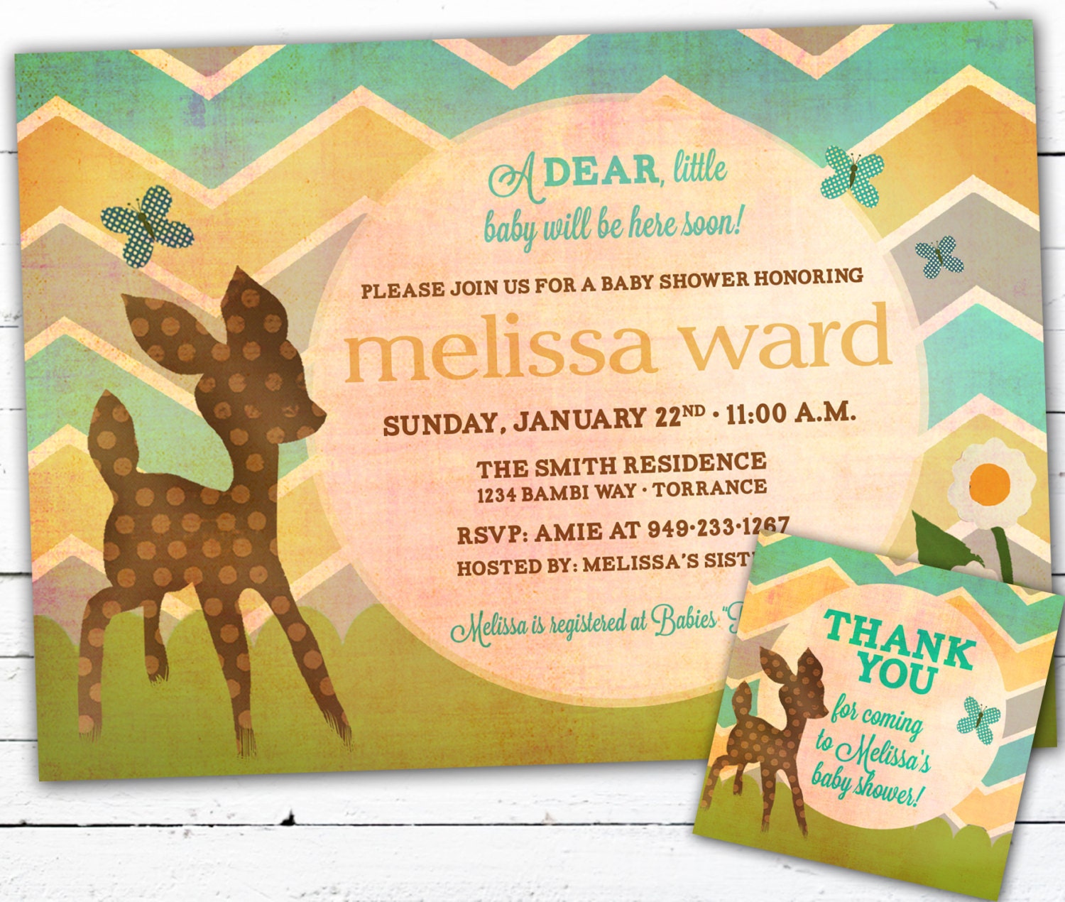 Gender Neutral Baby Shower Invitation With Matching Gift tags- A Dear Deer and Chevron Il_170x135