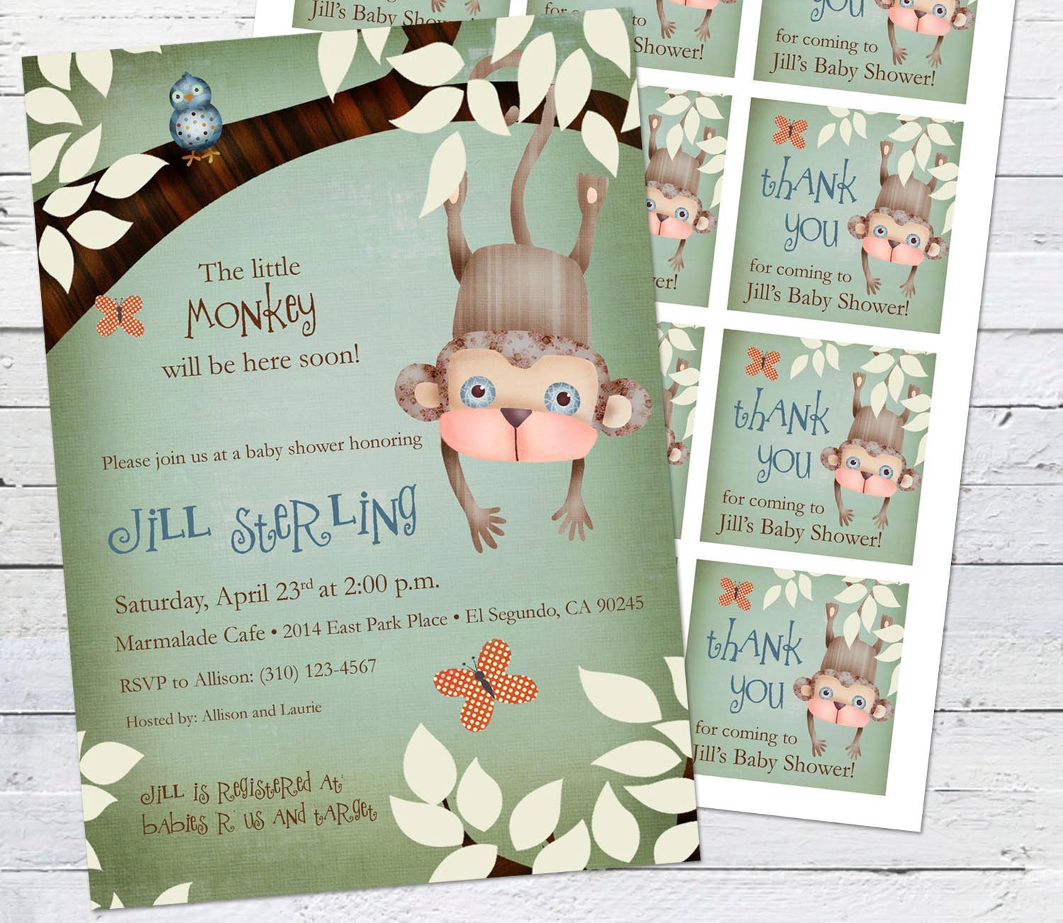 Monkey Baby Shower Invitation and gift bag tags --Little Monks (boy) Il_570xn