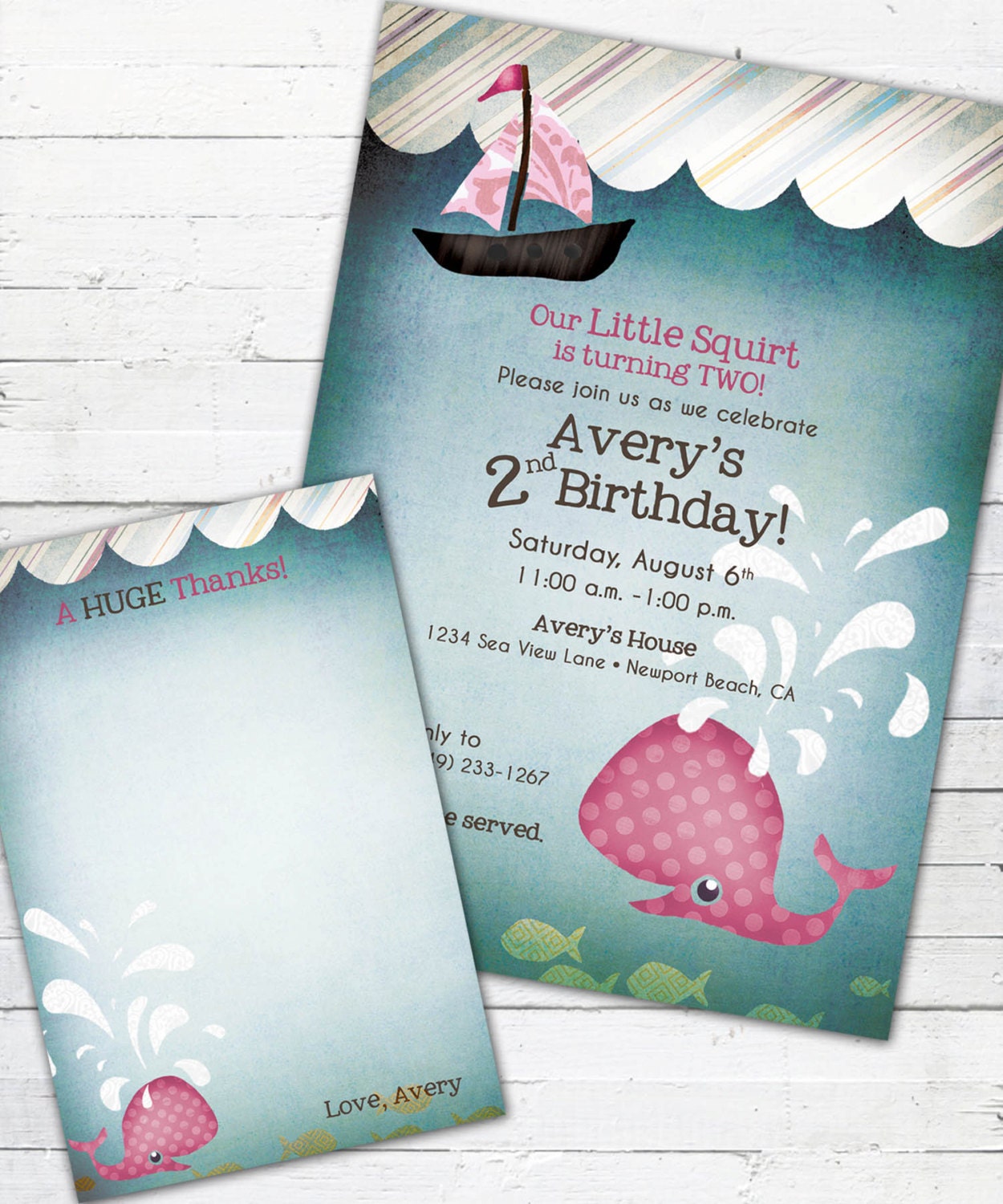 Little Squirt (girl)-- Birthday Invite and Matching Thank You Note Il_570xn