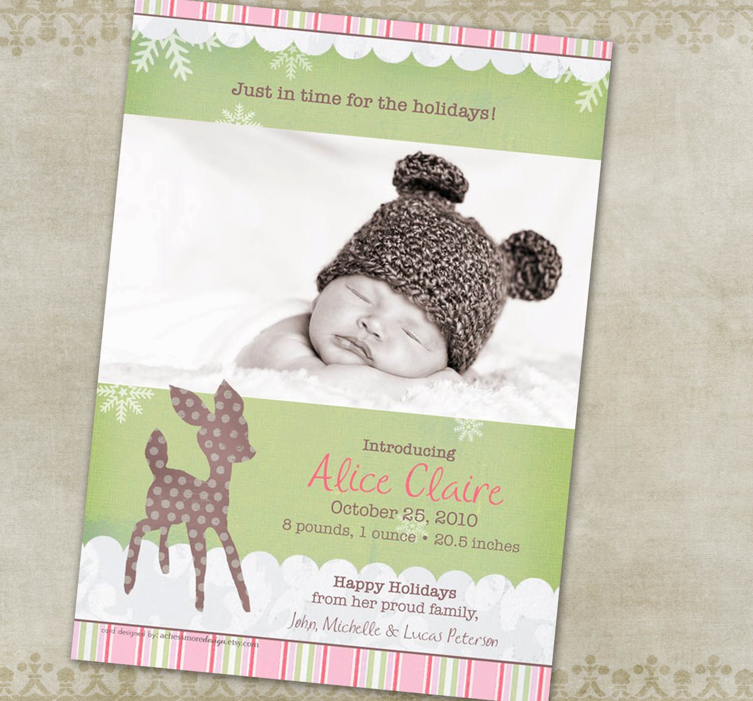Baby Announcement Holiday Photo Card (girl)--Oh Deer Il_570xn
