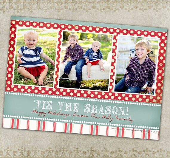 Holiday Photo Card -- Red HOLLY JOLLY (horizontal) Il_570xn