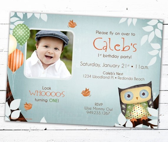 Owl Birthday Invitation, Boy-- Custom Photo Card Il_570xn