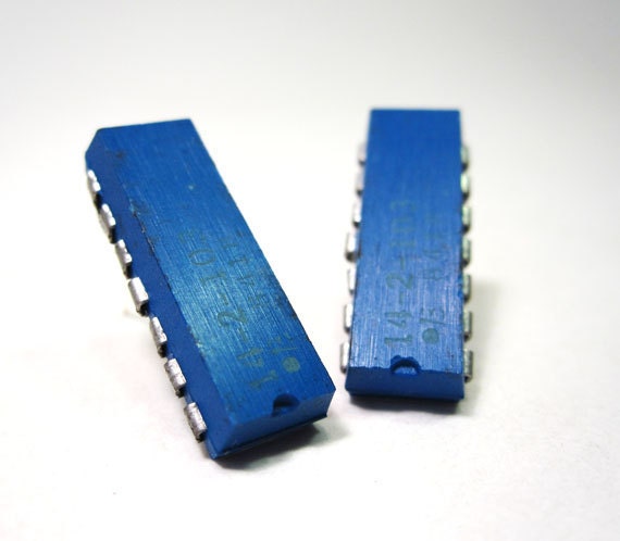 Computer Chip Earrings Cobalt Blue Rectangle - clonehardware