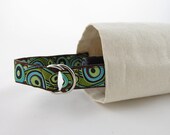 Wine Tote Teal Brown Green Circles Retro Reusable Canvas Bottle Bag