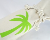 Wine Bag Canvas  Lime Green Preppy Palm Tree Bottle Bag Summer Hostess Wedding Favor