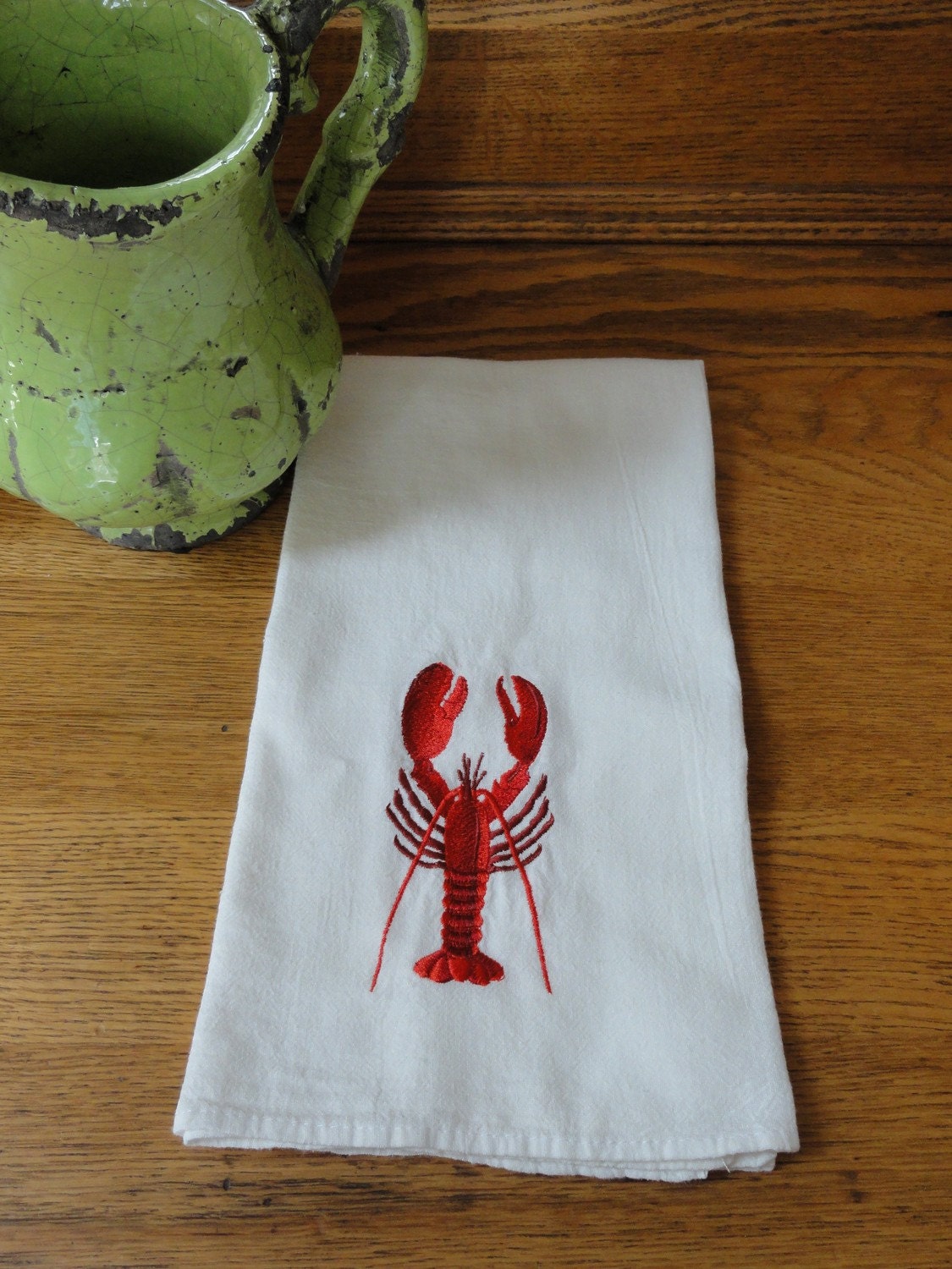 Machine Embroidered LOBSTER Flour Sack Towel by oldspoolembroidery