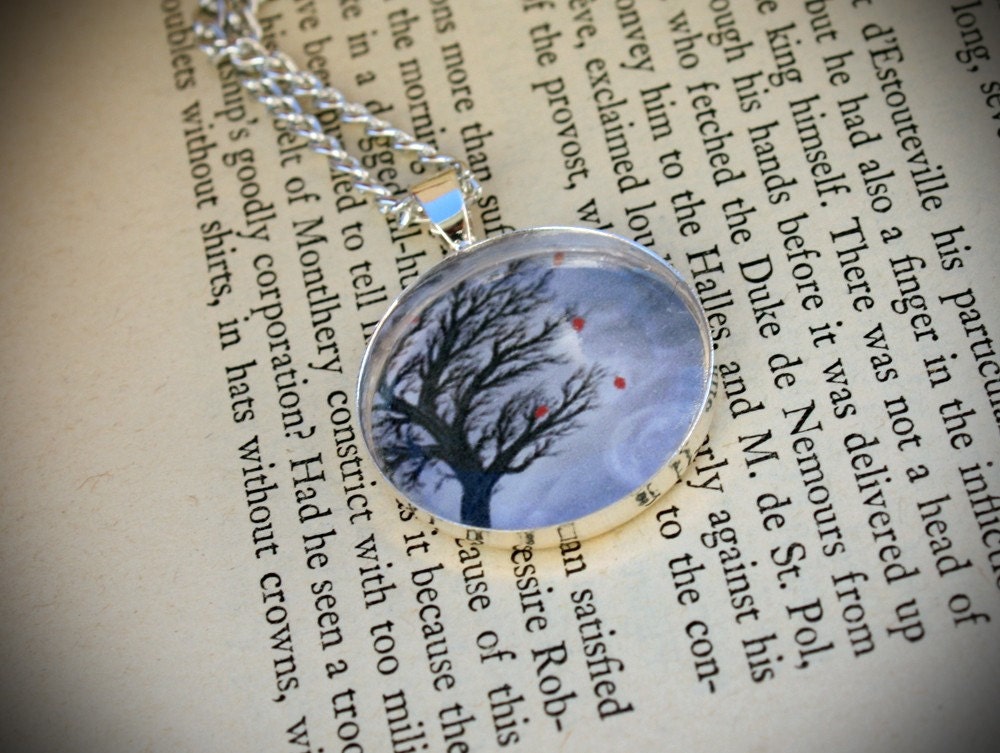 Tree Jewelry - Silver necklace - Art Necklace - Art Print - Tree Necklace - Tree Painting