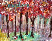 Forest Painting - Mixed Media - Explore - 8x10 Print - print from Painting - Bright - Happy - Colors