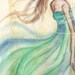 Mixed Media Girl - Big Eye Art - Water Girl - Pretty - print - Green