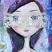 Mixed Media Painting - Girl Portrait - Big Eye Art - Girl Painting - Lace - Small - Mini Painting - 5x7