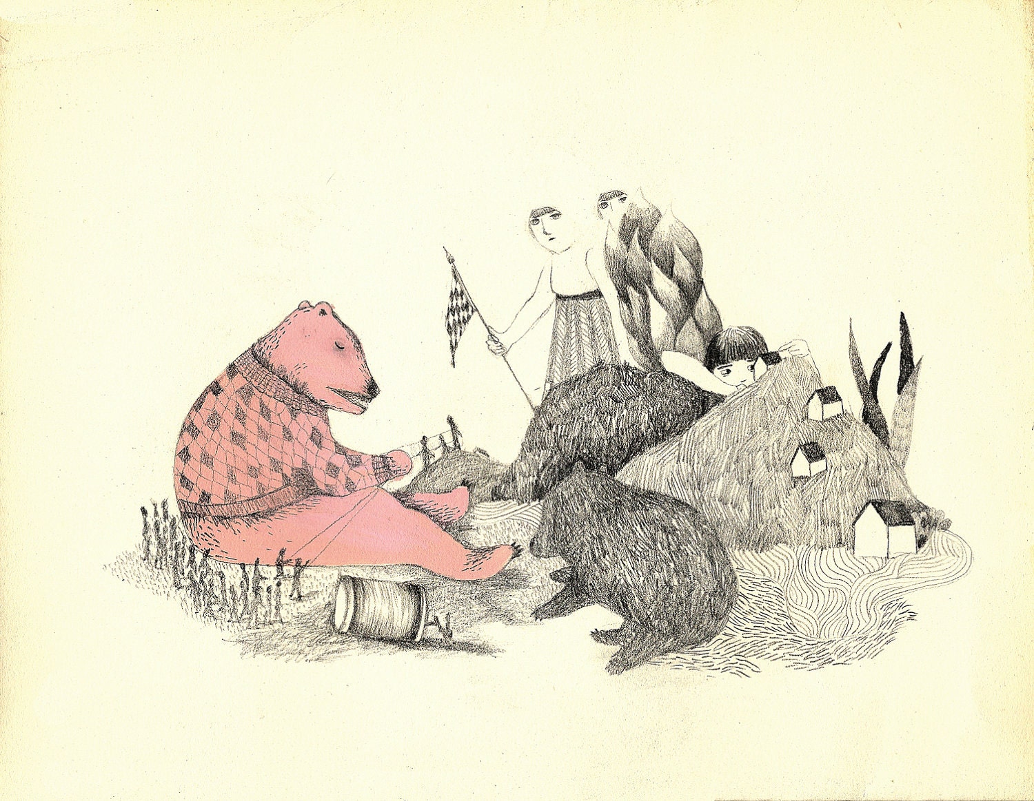 GICLEE print , fine art, pink bear