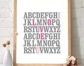 8x10 ABC Print. I love you. Alphabet Love. Typography Print. Gray and rose pink - 106