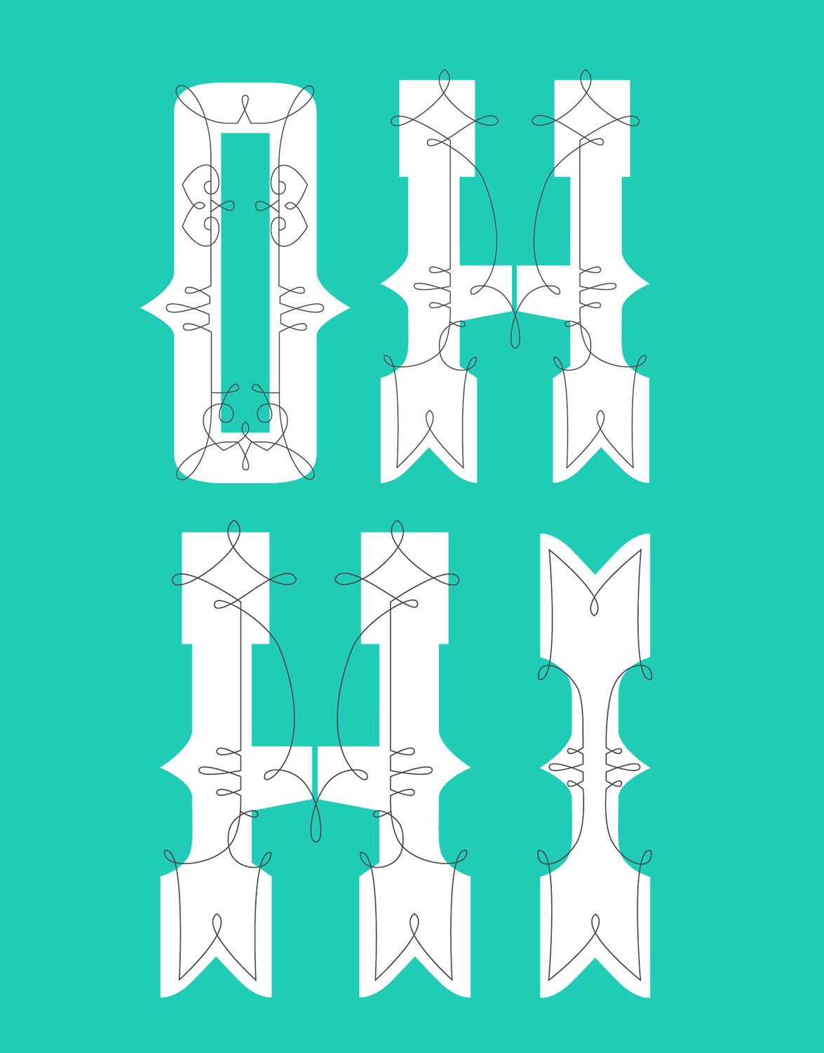 11x14 Oh Hi Print. Typography. Seafoam background - 151