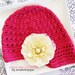 Mimi- CHILD SIZE Shocking Pink Crochet Newsboy with Champagne Lace Flower Alligator Clip