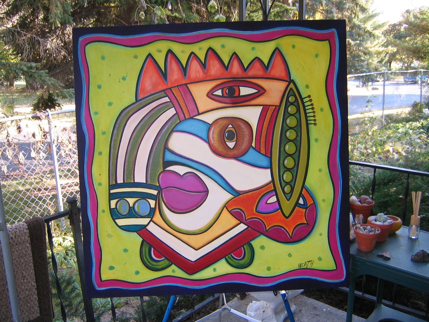 Pea Pod Mod - Original 36 x 36 Acrylic Painting by Fig Jam Studio