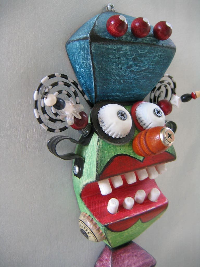 Mini Mask 8, Original Found Object Sculpture, Wall Art, by Fig Jam Studio