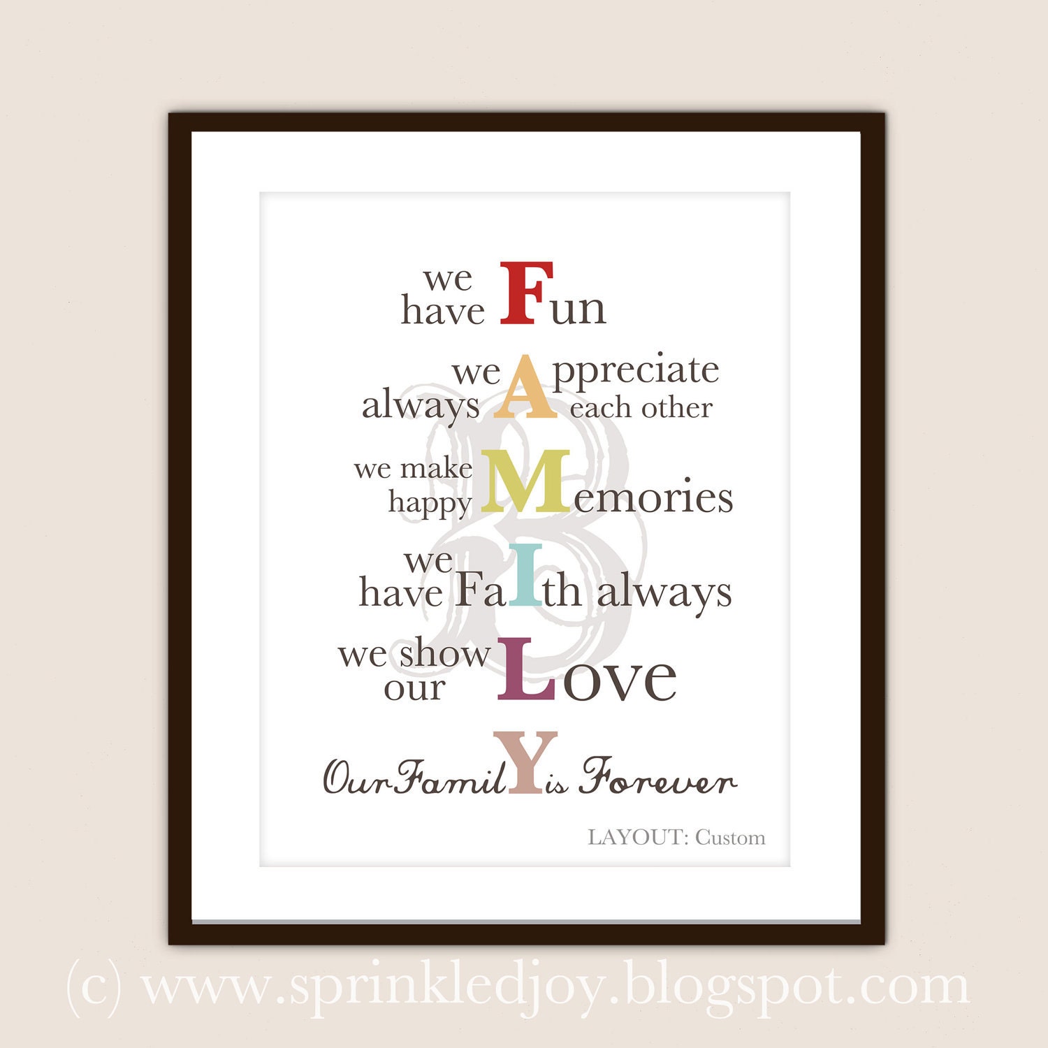 Family Mission Statement Print - Customizable 8x10 Print in Many Colors