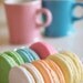 Afternoon Tea and Macaron - 8x8 Fine Art Photography.  Pastel easter colored macaron cookies for interior design or kitchen.  Pastel tea cu