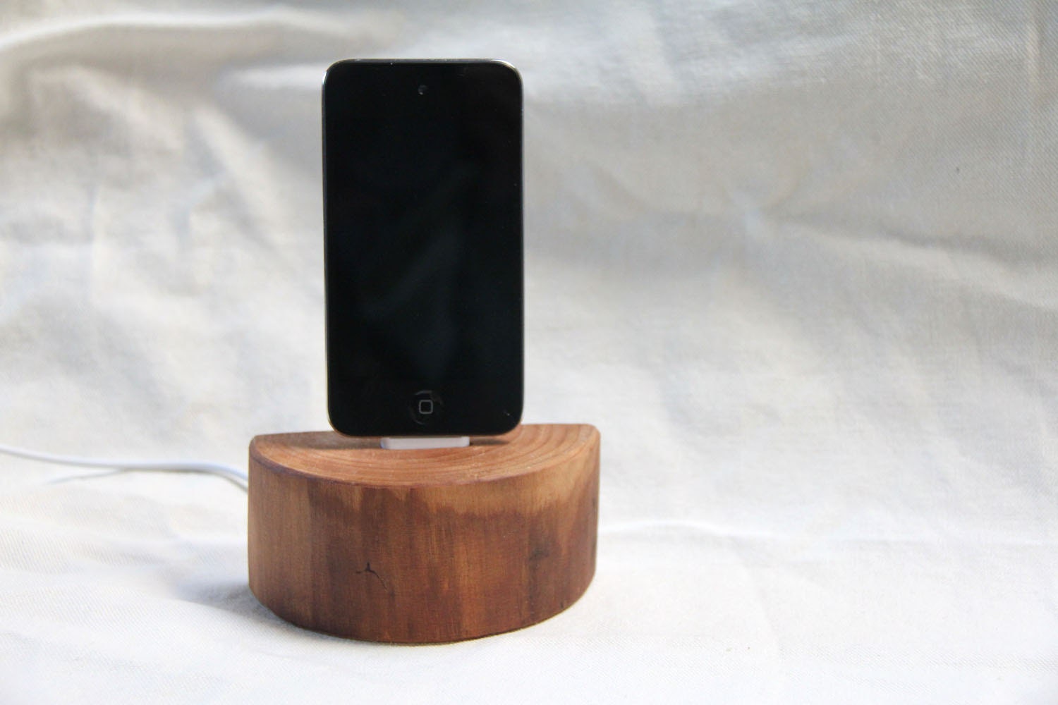 cherry half round- wood ipod docking station