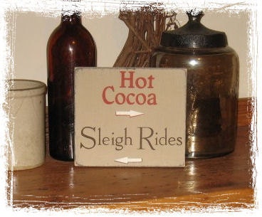 Hot Cocoa and Sleigh Rides with Arrows -WOOD SIGN- Hand Painted Winter Rustic Country Christmas Primitive Farm Home Decor Gift