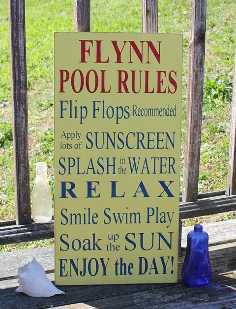 Custom Personalized Family Name Typography Pool Rules -Wood Sign- Outdoor Decor